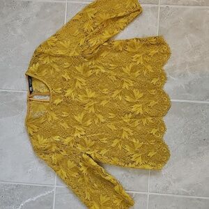 Zara Yellow Embellished Blouse with 3/4 Sleeves, True To Size Medium, NWOT